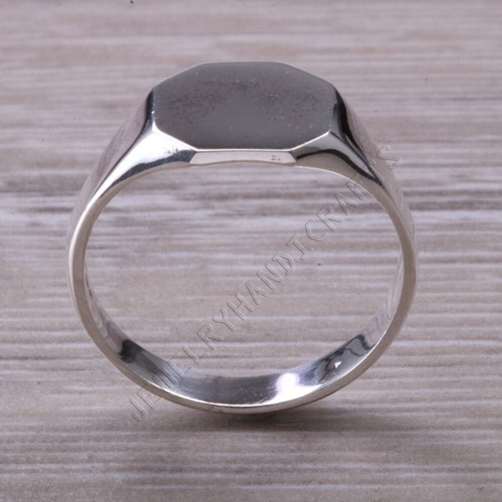 Octagon Signet Ring, Plain Solid 925 Sterling Silver Personalized Gift Ring