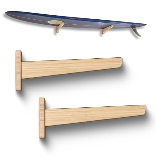 Surfboard Wall Mount Rack for Longboards & Shortboards - Bamboo Storage Display,