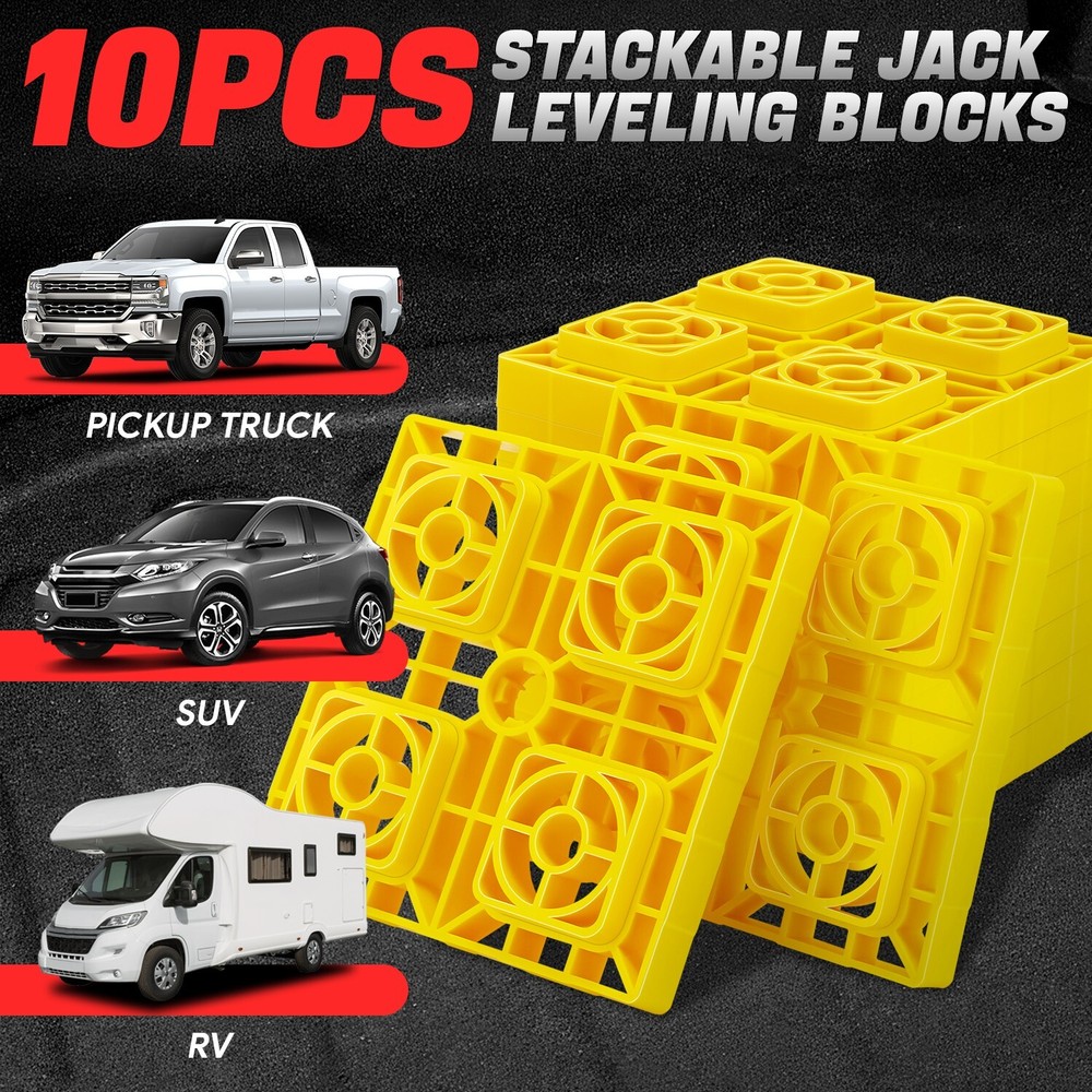 10Pcs Heavy Duty RV Leveling Blocks Camper Cargo w/Carrying Handle & Storage Bag