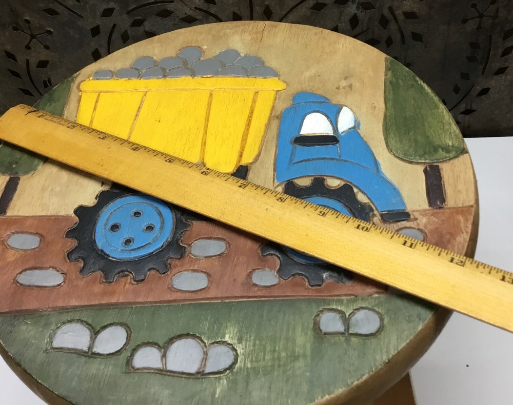 Rustic Hand Carved Painted Dump Truck Foot Stool…..[S7-1]