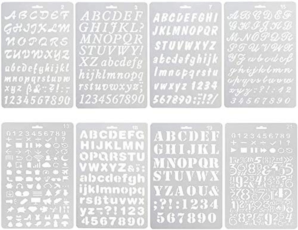 8Pcs Plastic Letter Stencil, Alphabet Stencils Plastic Lettering Number Guide...