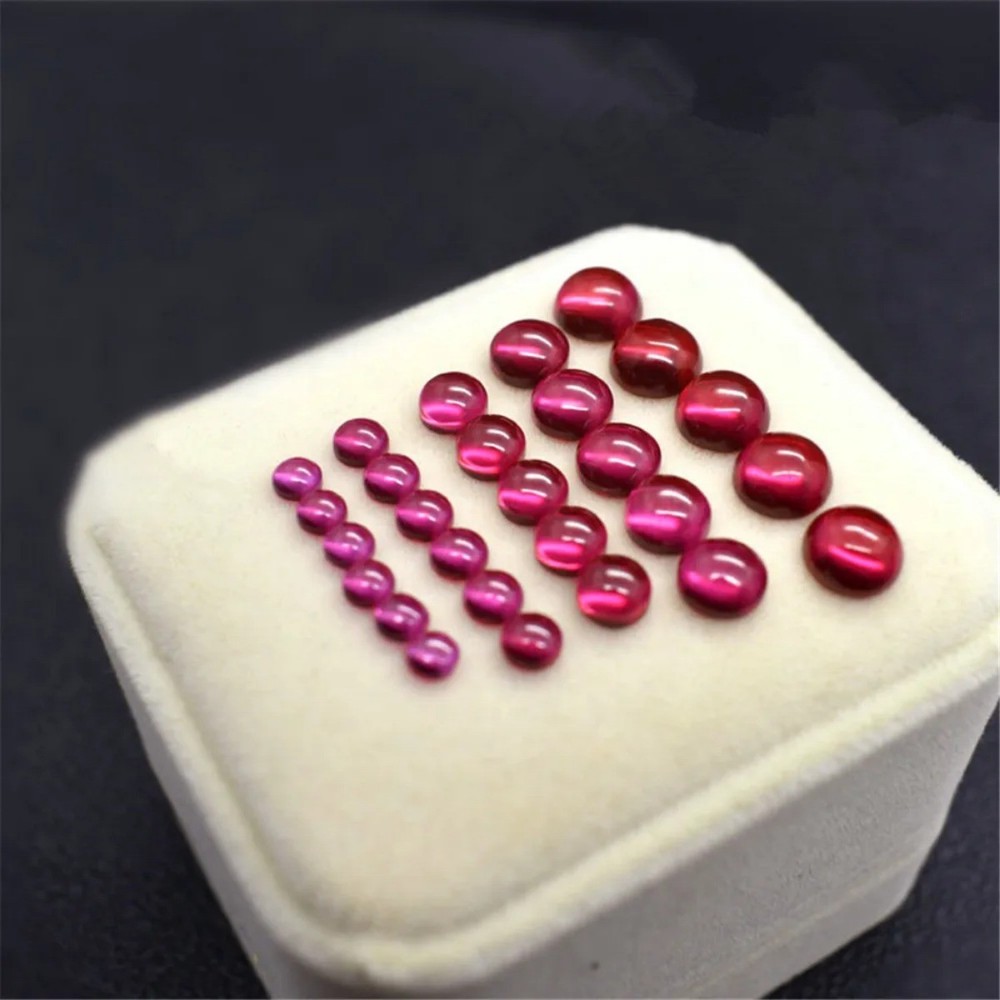 Round Blood-red Ruby Mohs 9 Smooth Polished Surface Flat Back Ruby Gem Cabochons