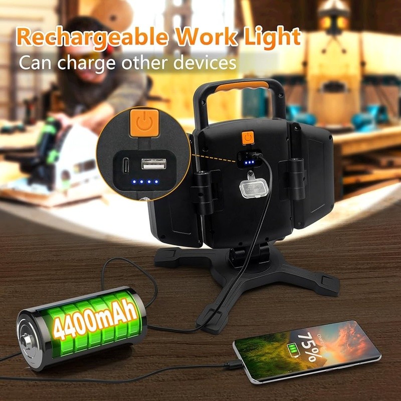 Rechargeable LED Work Light 180° Adjustable Waterproof Battery Powered New