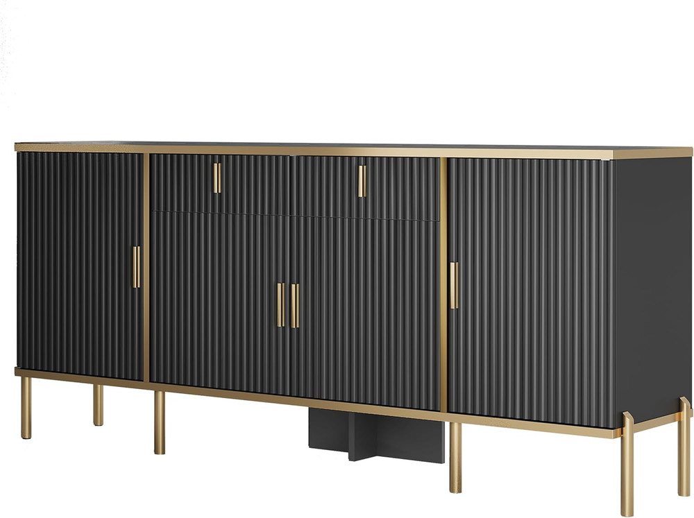 60" Modern Black Buffet Cabinet with Storage & Adjustable Shelves