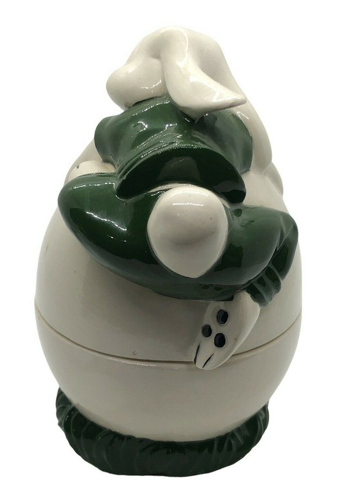 Vtg Ceramic Hobbyist Easter Bunny Rabbit 2 Pc Candy Dish Decor Flower Decals 7"
