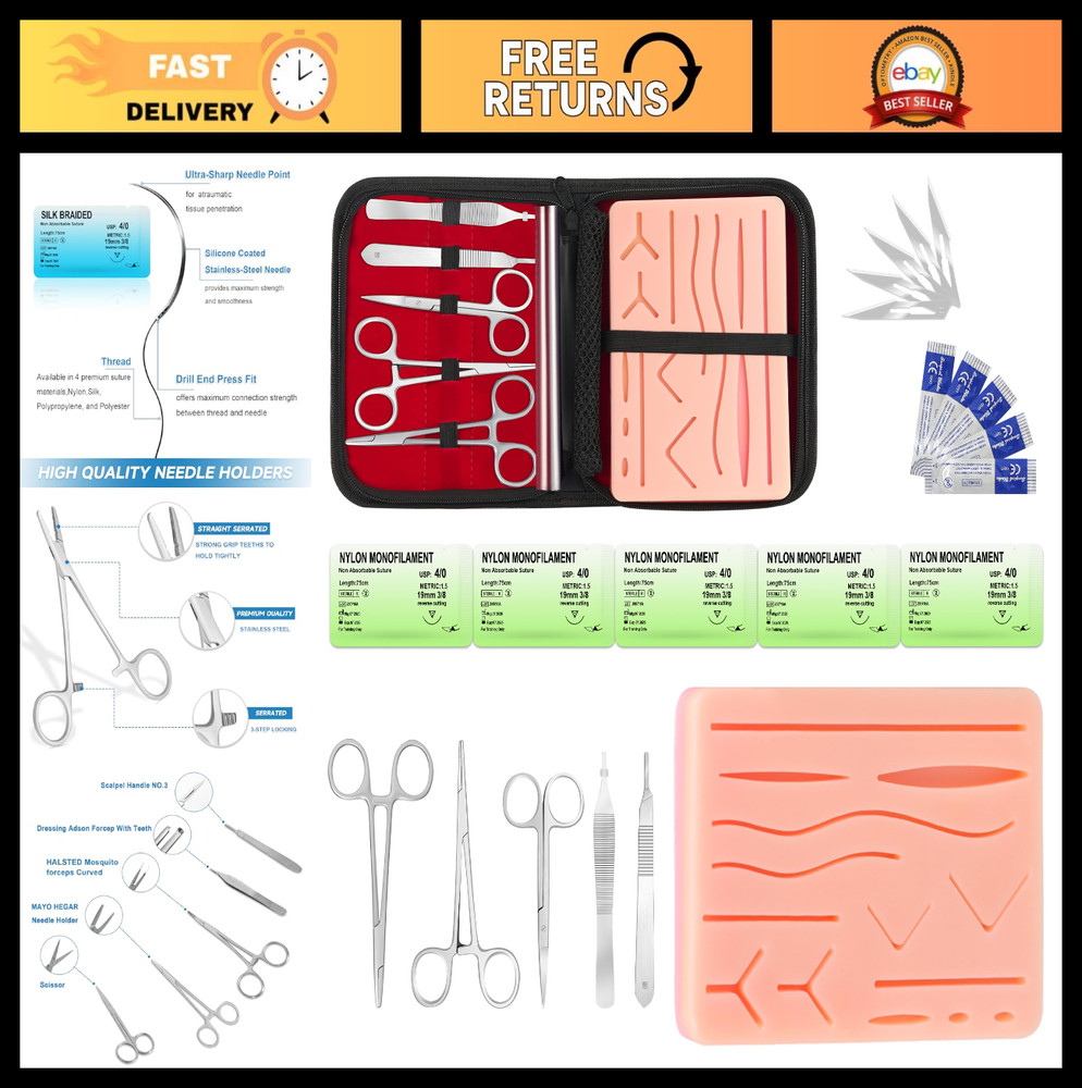 Suture Practice Kit - Silicone Suturing Pad & Wound Closure Trainer for Nursing