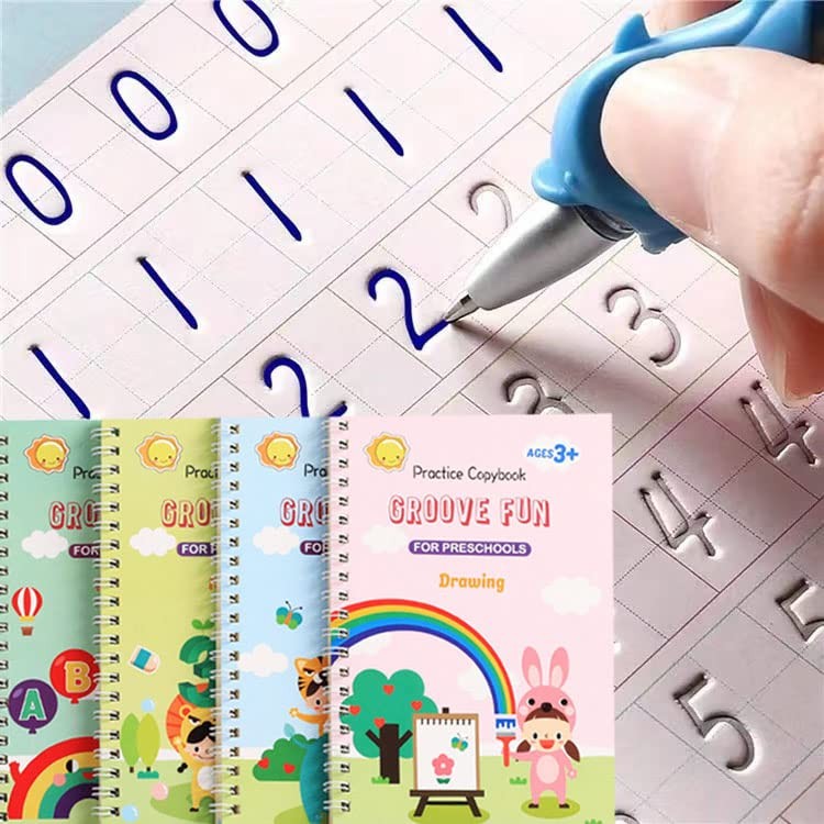 AALGO Handwriting Book Practice for Kids,Reusable Grooved Blue
