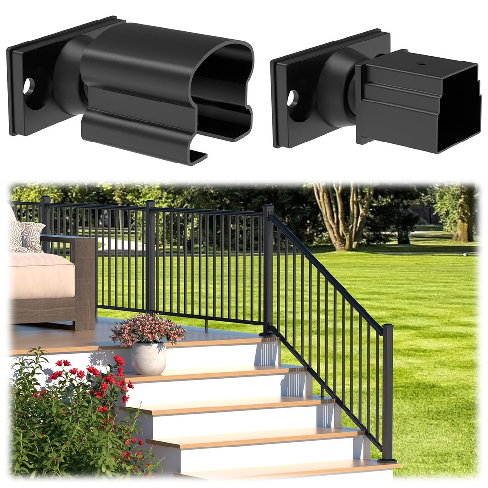 2 Pack Aluminum Adjustable Railing Bracket, Deck Railing Bracket Connector, Blac