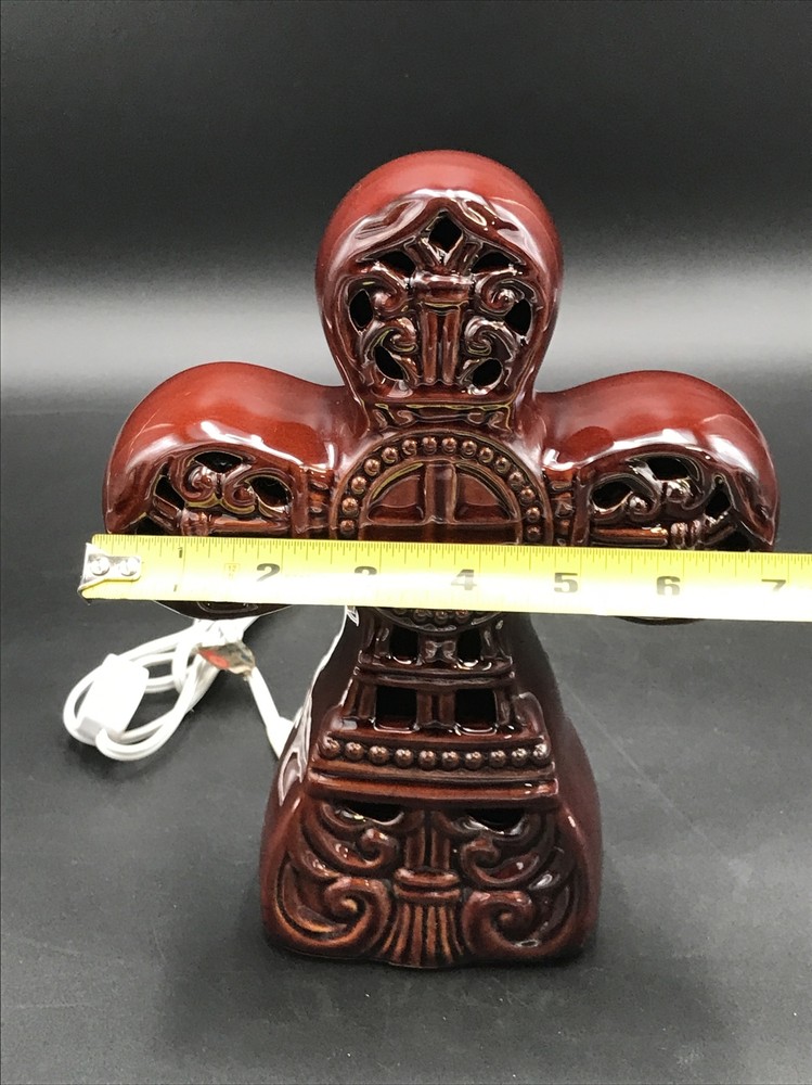 9" TALL CELTIC CROSS CERAMIC TABLE LAMP NIGHT LIGHT