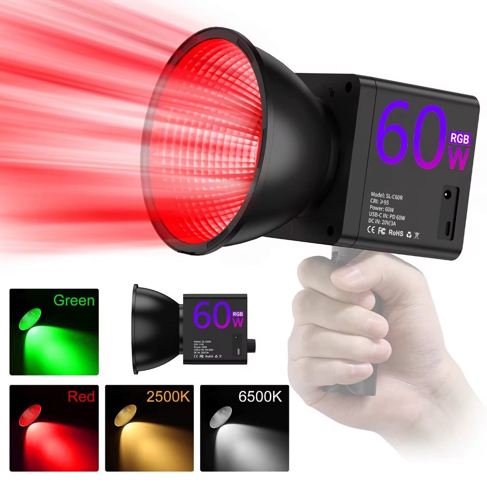 SL-C60R 60W RGB LED Continuous Lighting Unit USB-C Dimmable Studio Light Black