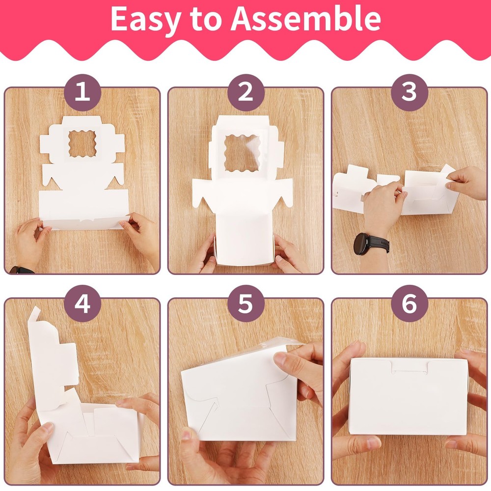 24pcs White Cookie Boxes, 4x4x2.5 Inches Bakery Boxes with Window, for Mini C...