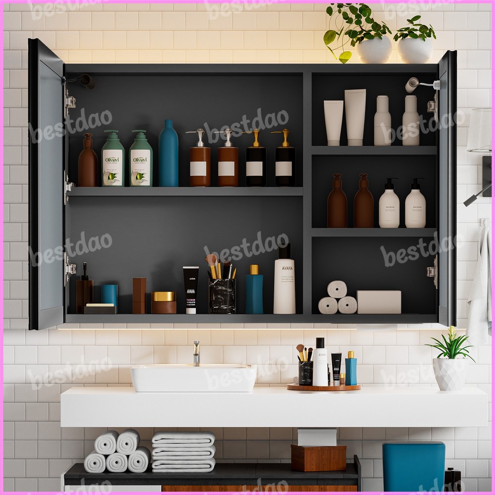 39.4'' Wall Mounted Mirrored Cabinet LED Lighted Bathroom Storage Organizer
