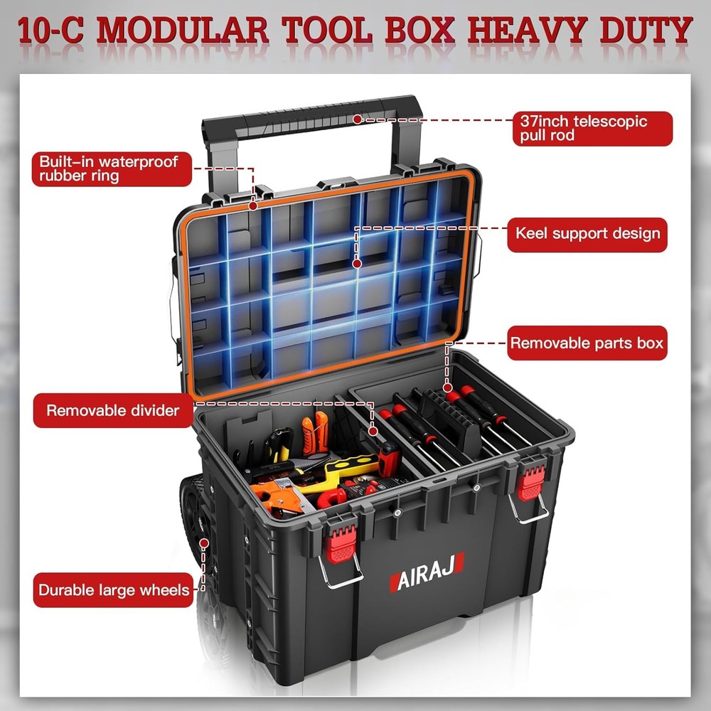 Heavy Duty Modular Stackable Tool Box Organizer Rolling Tool Box Waterproof US