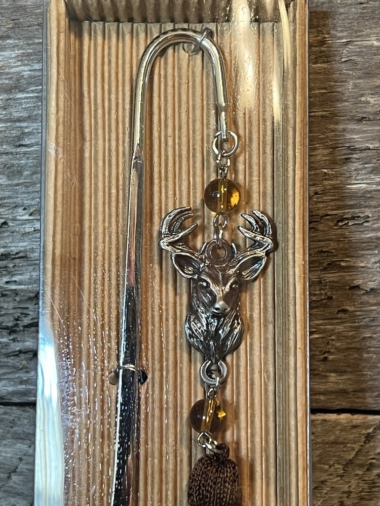Tasseled Pewter Bookmark Metal on Box Book Decor