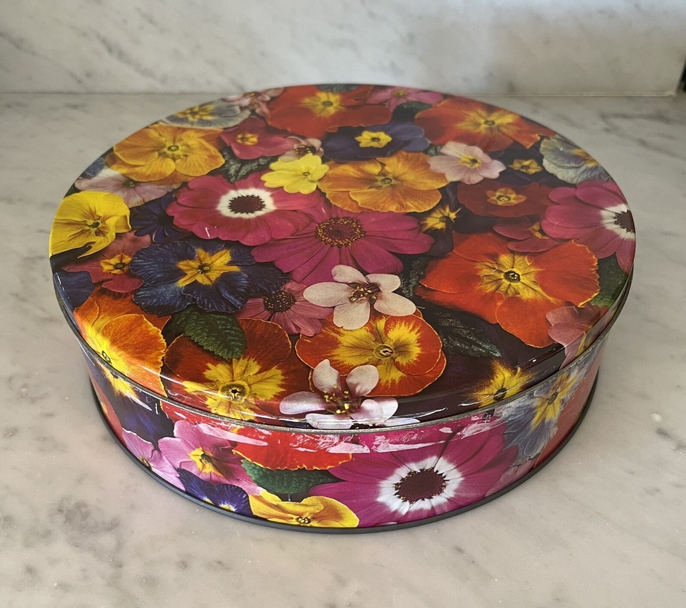 Vintage Bright Spring Floral Tin - 10" Diameter - Made in England