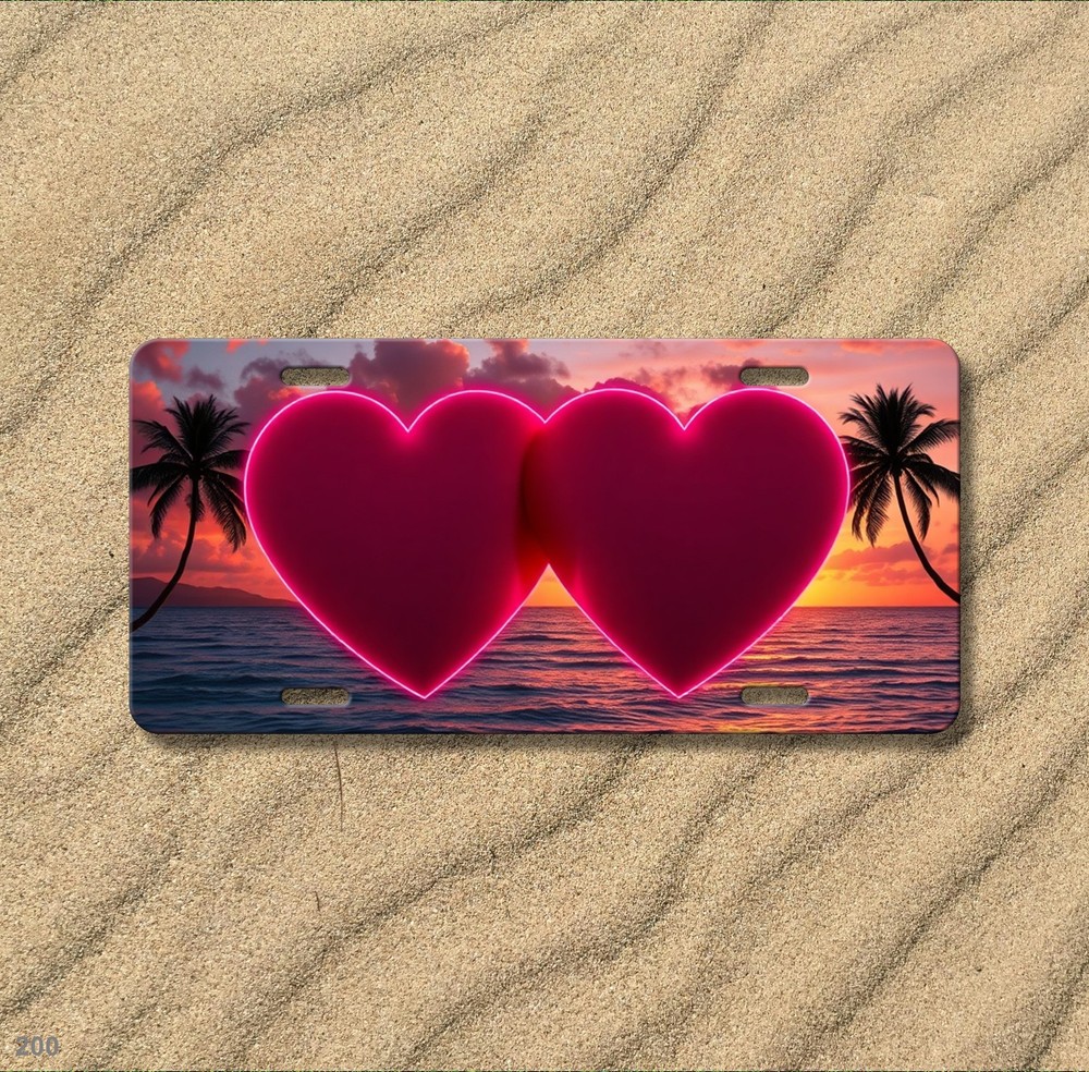 Lovely Double Hearts Artwork Custom Name License Plate Personalized Decor
