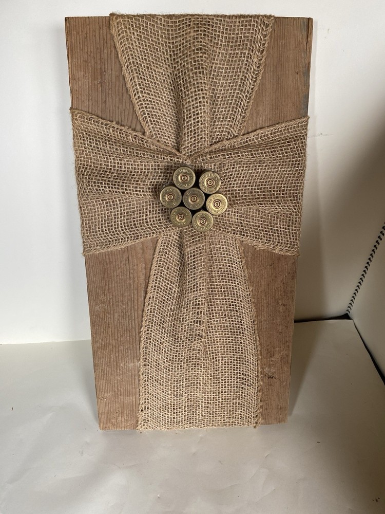 Rustic Handmade Burlap And Shotgun Shell Cross Wall Hanging Decor