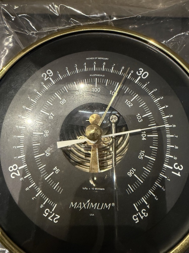 Maximum Proteus PRB Analog Barometer, Brass Case and Black Dial With Box Manual