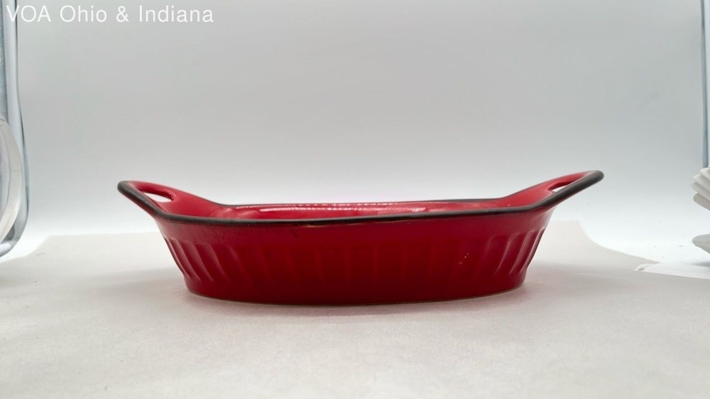 Member's Mark Red Ceramic Oval Baking Dish Ribbed Casserole
