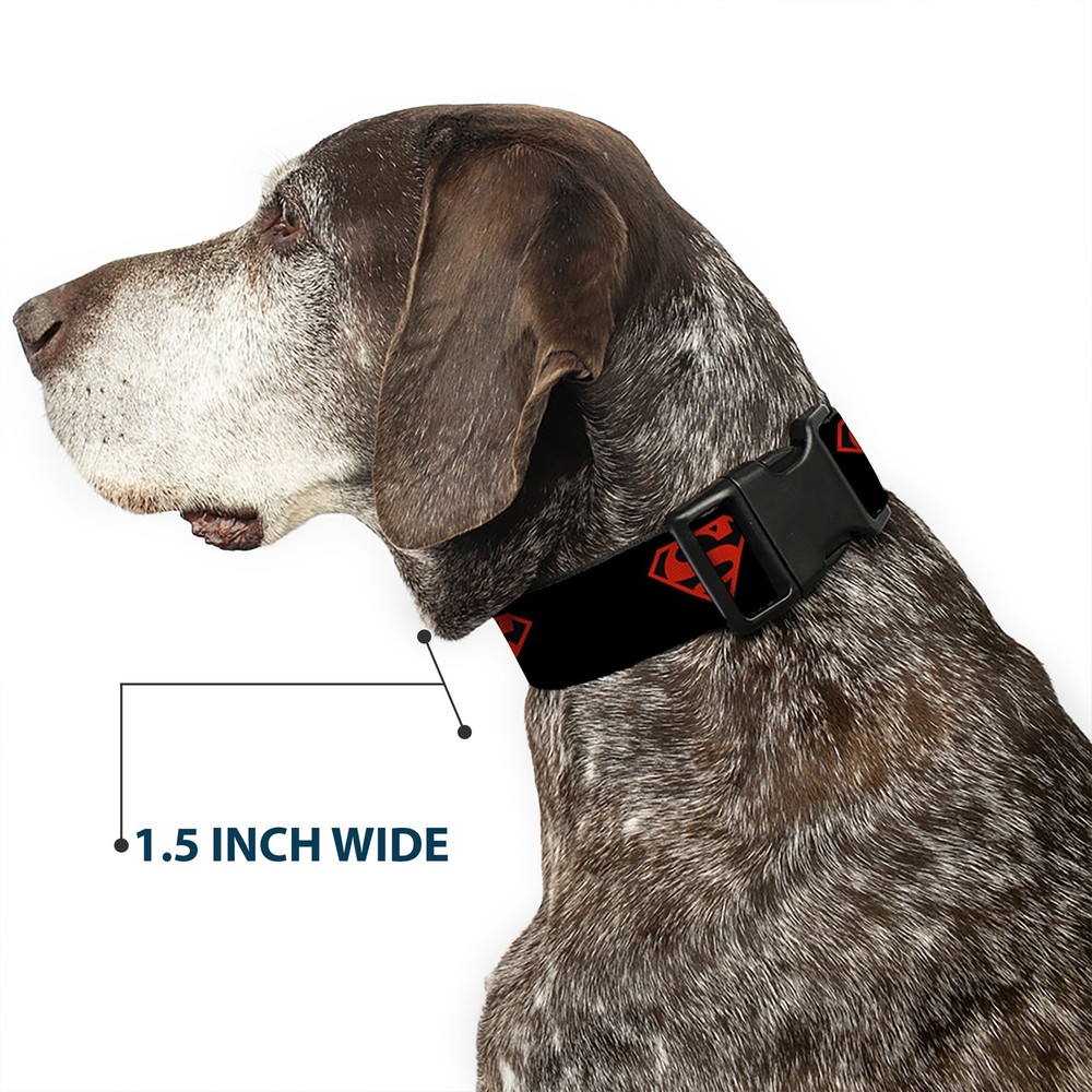 Plastic Clip Collar Superboy Shield Black/Red Medium 11-16.5"