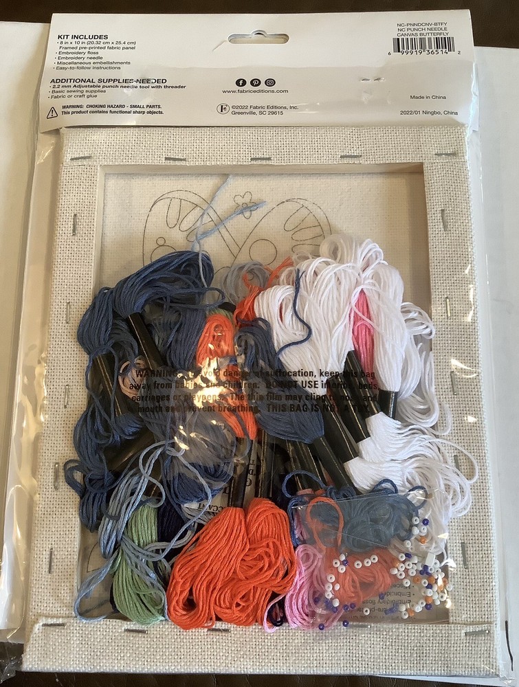 Needle Creations Punch Needle Kit Canvas Butterfly SEALED