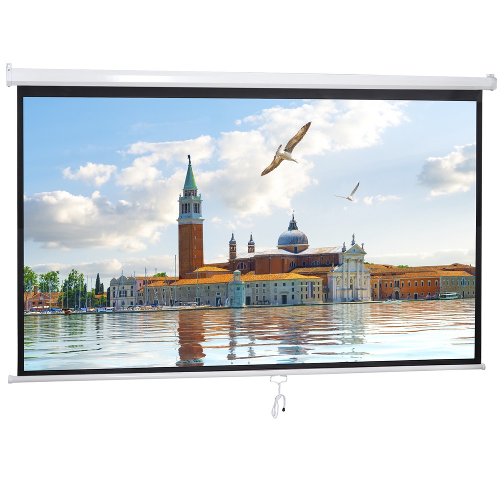 Projector Screen Pull Down 100" 16:9 HD Projection Screen Indoor Outdoor White