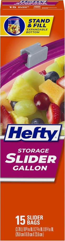 Hefty Slider Kitchen Storage Bags, Gallon Size, 15 Count