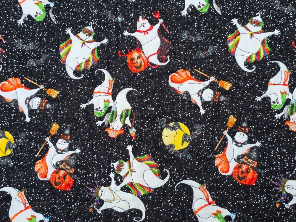 Handmade quilted Halloween Table Runner Ghosts pumpkins glitter Bats Black