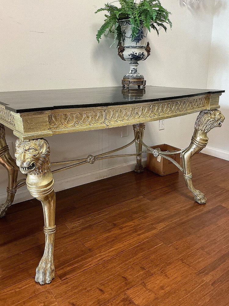 Empire Style Desk with Silver Leaf and Marble Top