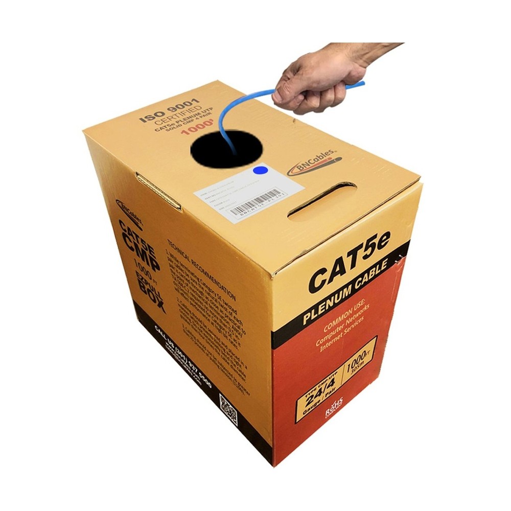 CAT5e (CMP) Plenum Cable, 1000FT | 24AWG 4Pair, 350MHz Solid Network Cable Un...