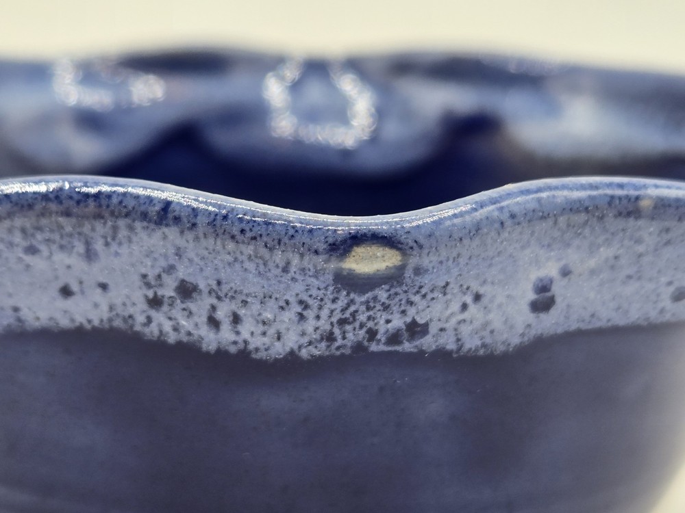 Apple Baker John Garrou Pottery Blue Ruffled Edges Central Core