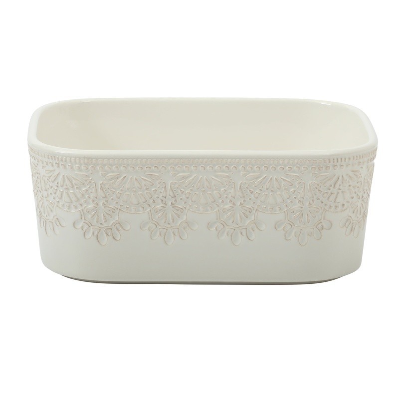 Vintage Lace 6-Piece Rectangular Ceramic Bakeware Set W/ Lids Serving Storage US