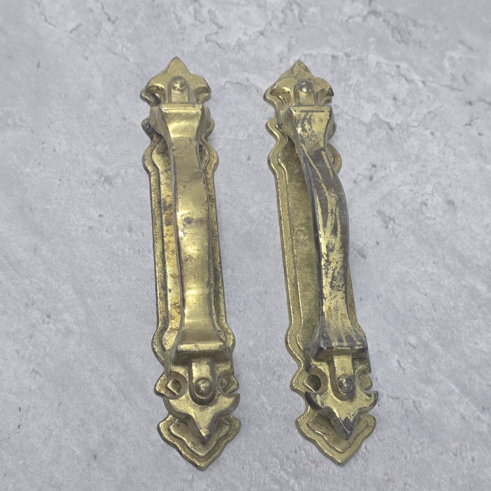 2 Drawer Pull Handle & Backplate 5.75" Brass Colored 3" Centers