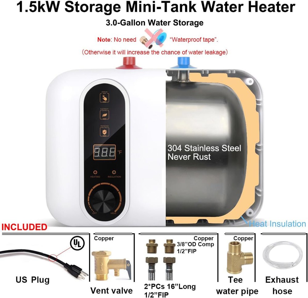 New 10L Instant Electric Hot Water Heater/Boiler 110V Compact Mini-Tank Storage