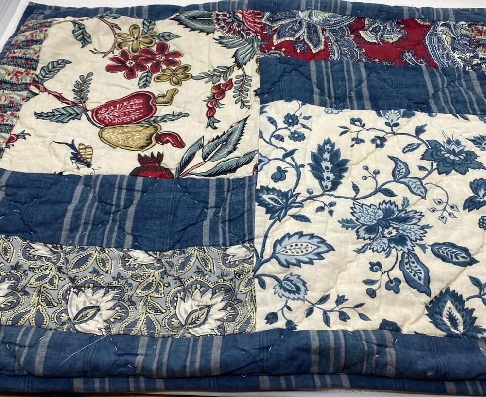 Pottery Barn Fiorella Patchwork Standard Size Pillow Sham (1) Blue