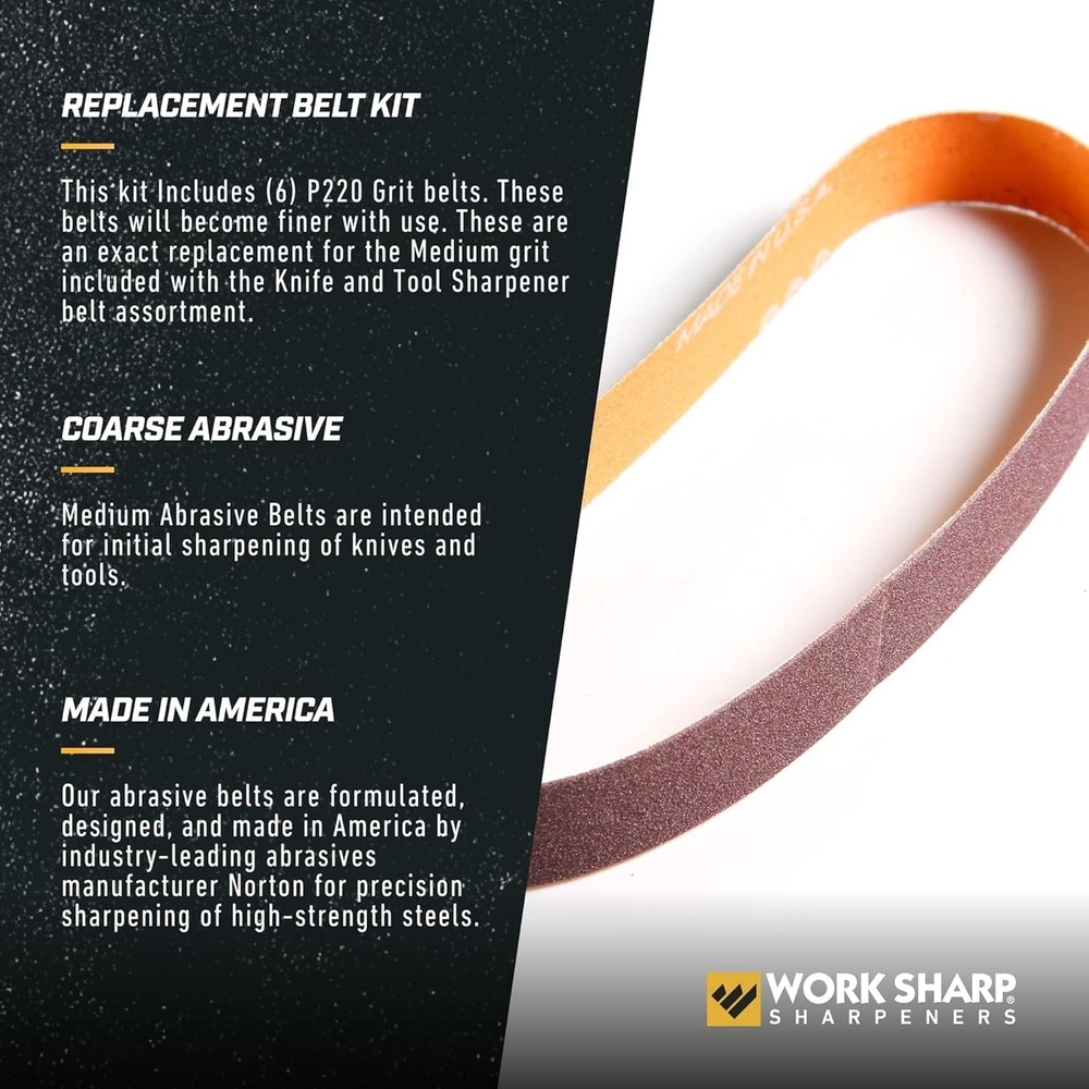 Work Sharp Knife And Tool Sharpener P220 Coarse Grit Replacement Belt Kit, Red
