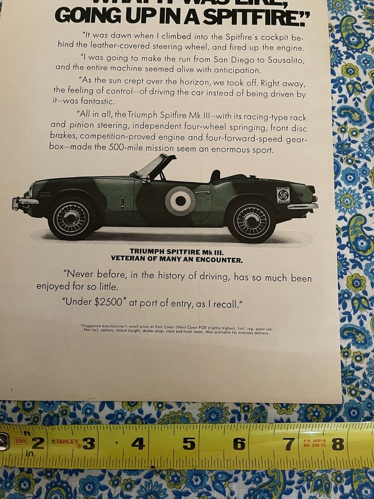 Vintage 1970 Spitfire MK III Print Ad