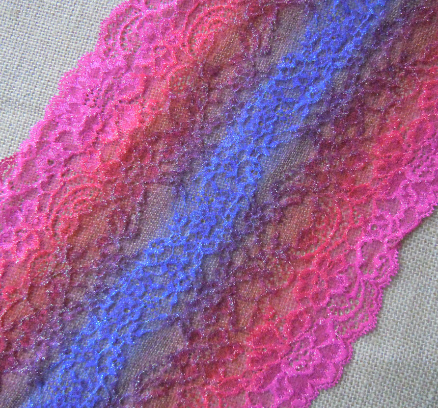 3 Yards 8.5" Wide Stretch Hot Pink Colorful Lace with  Gold thread y0428