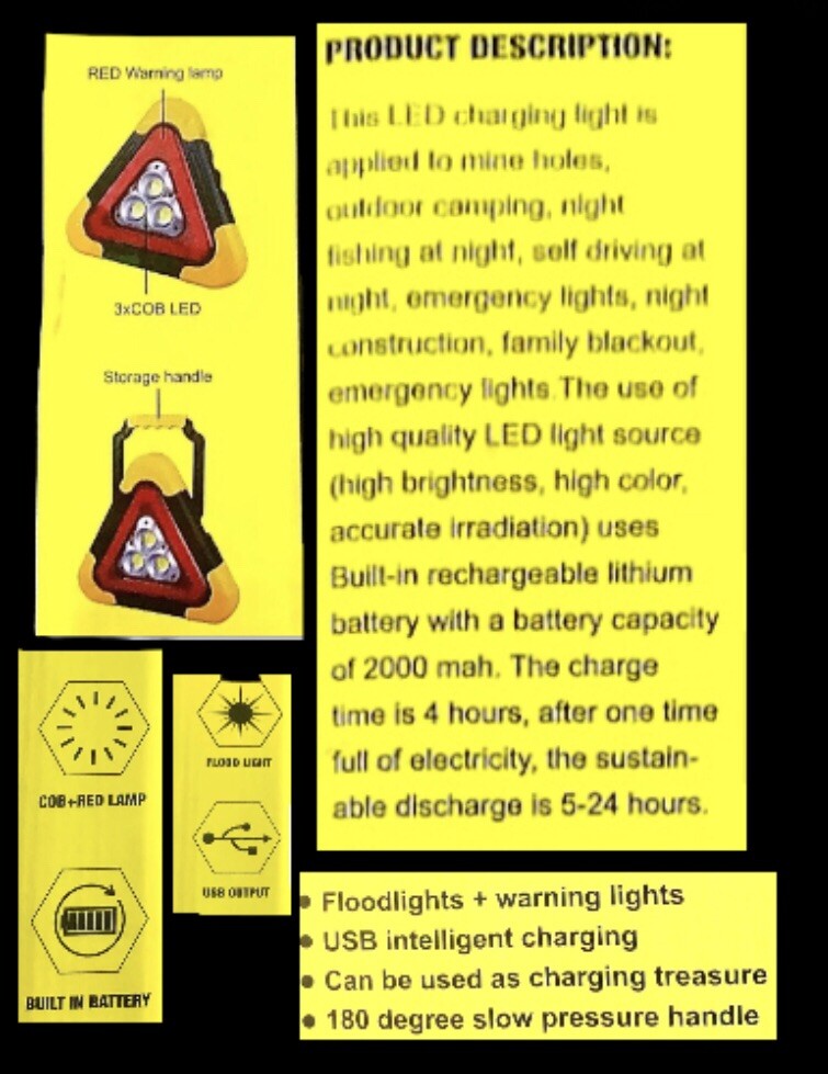 Hurry-bolt multi-function 11” Cob Work Light,5 Mode,solar or usb Charge, w Stand
