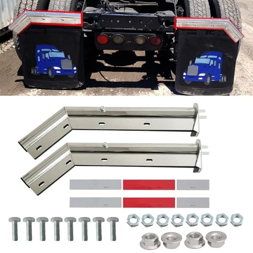 Angled Spring Loaded Mud Flap Hanger Bracket Set 1-1/8" Bolt Spacing Chrome