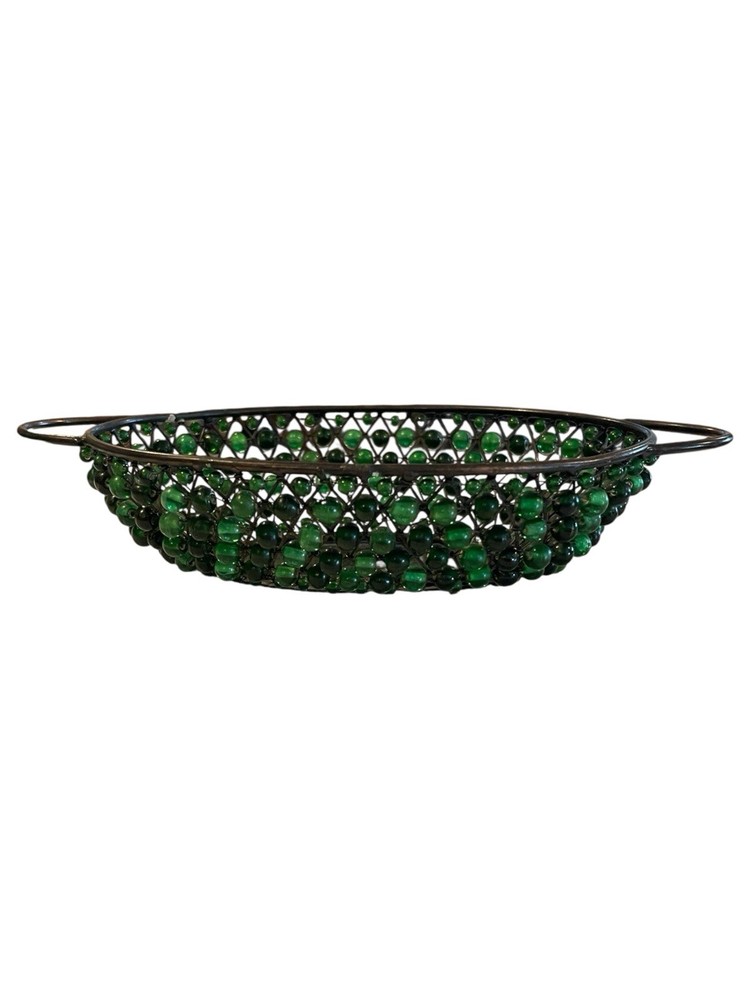 Small Oval Beaded Wire Basket with Handles