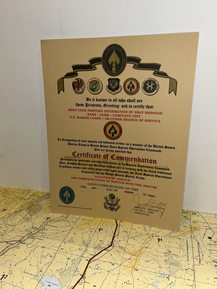 USMC / MARINE CORPS SPECIAL OPERATIONS COMMAND ~ CERTIFICATE OF COMMENDATION