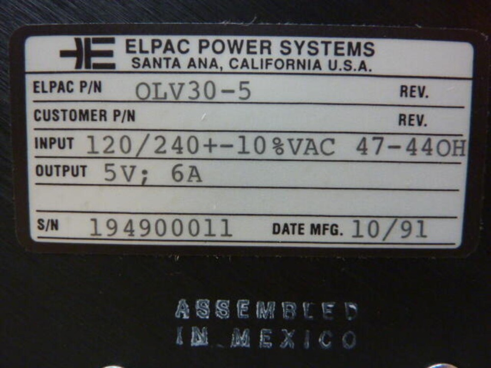 ELPAC Power Supply OLV30-5 New #30182