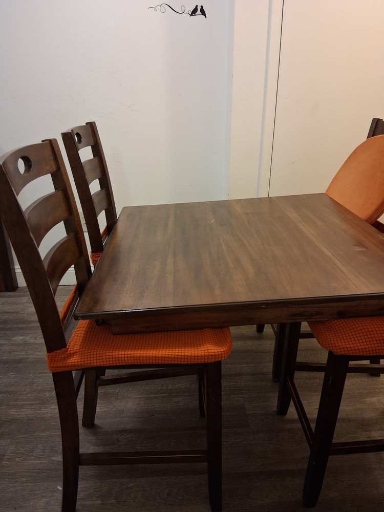 5 Piece Wood Dining Table Set Brown & Orange Rectangular Seats 4