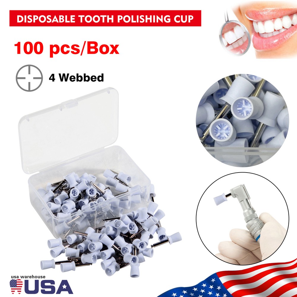 100pcs Dental Polishing Polish Cups Prophy Cup Latch Type Brush Rubber USA