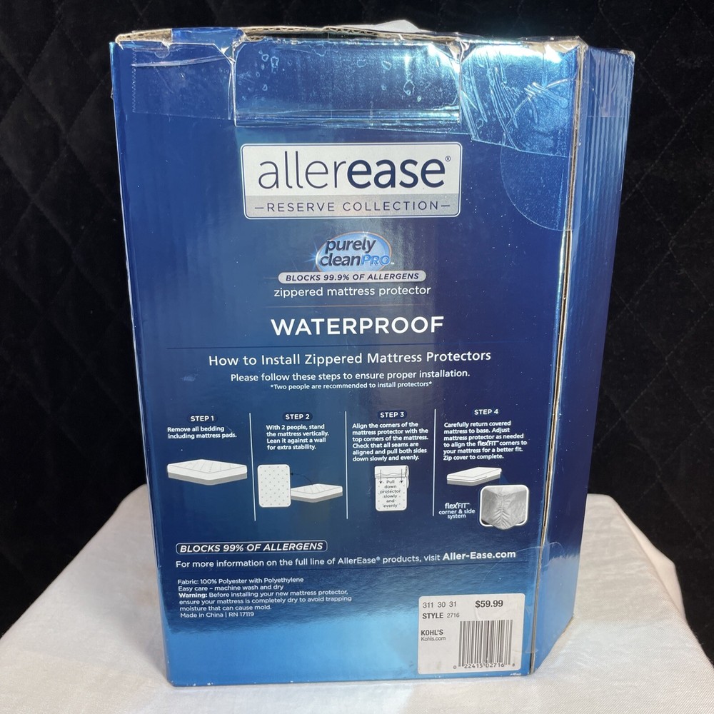 ALLEREASE ZIPPERED MATTRESS PROTECTOR, KING SIZE, NEW, flexFIT,