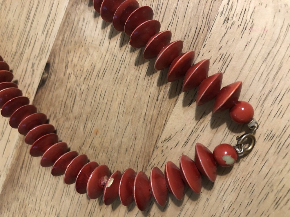 Vintage Painted Bead Necklace - Rust - 23-1/2" long