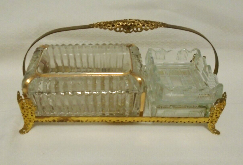 VICTORIAN CIGARETTE  BOX & MATCHING CIGARETTE  HOLDER BRASS & GLASS