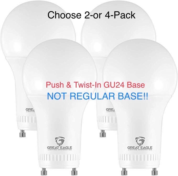 Great Eagle A19 GU24 LED Bulb, Dimmable 60W Replacement, 2700K/3000K/4000K/5000K