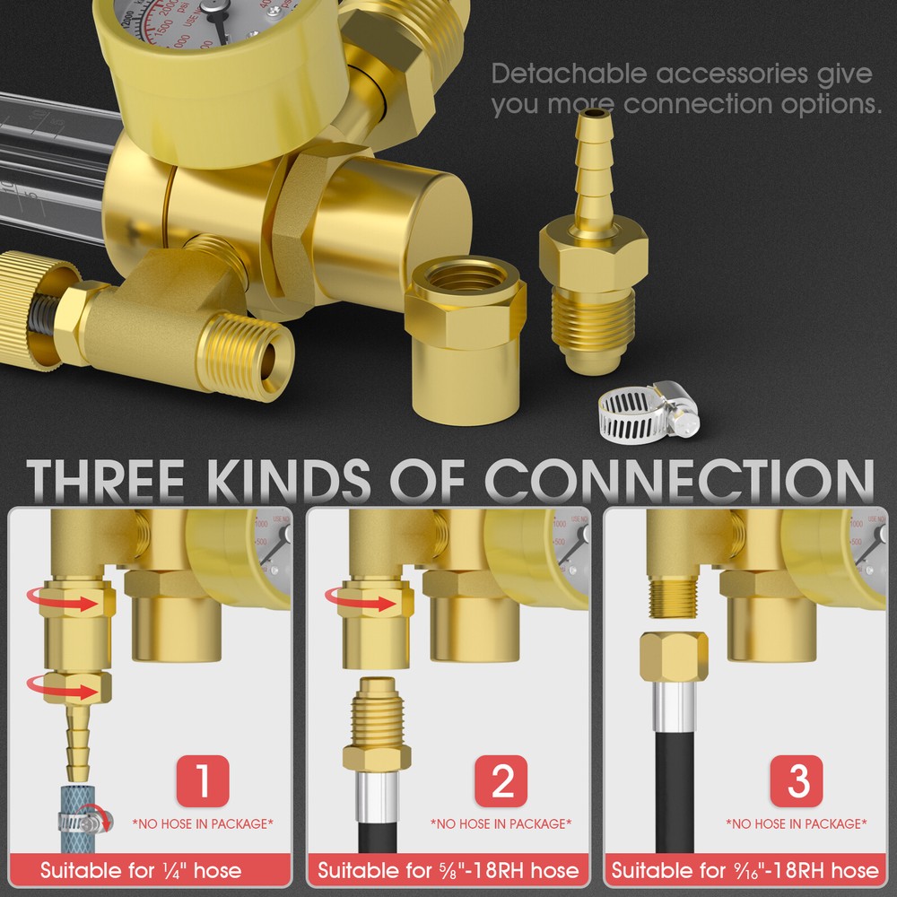 CO2 Argon Gas Regulator, Argon flow meter regulator with 8ft Gas Hose